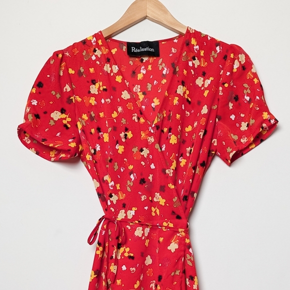 REALISATION PAR The Teale Dress In Rouge Fleur Red Floral L Large - Picture 16 of 16